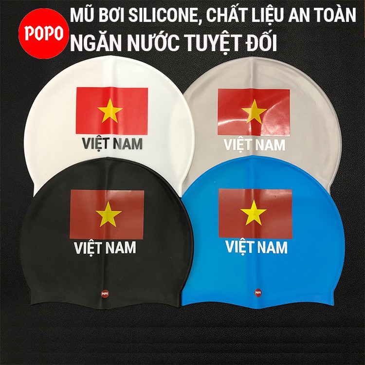 Mũ bơi người lớn silicone CA40 chính hãng POPO in Cờ Việt Nam nón bơi người lớn (nam, nữ) ngăn nước dùng thi đấu tập bơi