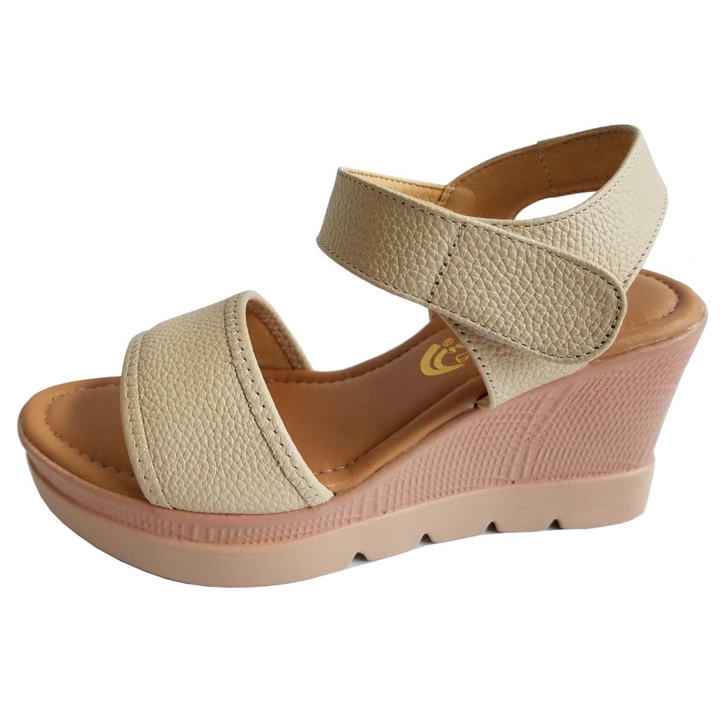 Giày sandal xuồng nữ da bò BIGGBEN cao 7 phân HKD073