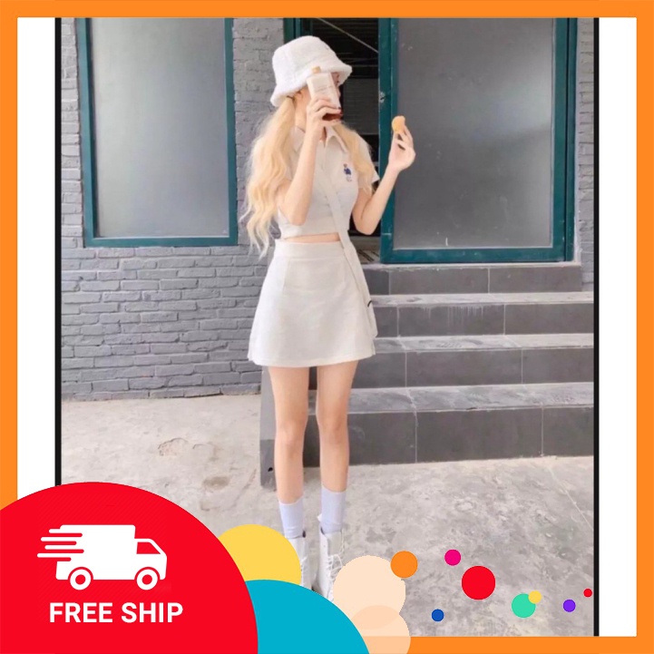 Sét bộ đồ nữ - áo croptop kèm chân váy xòe chữ A size dưới 52kg