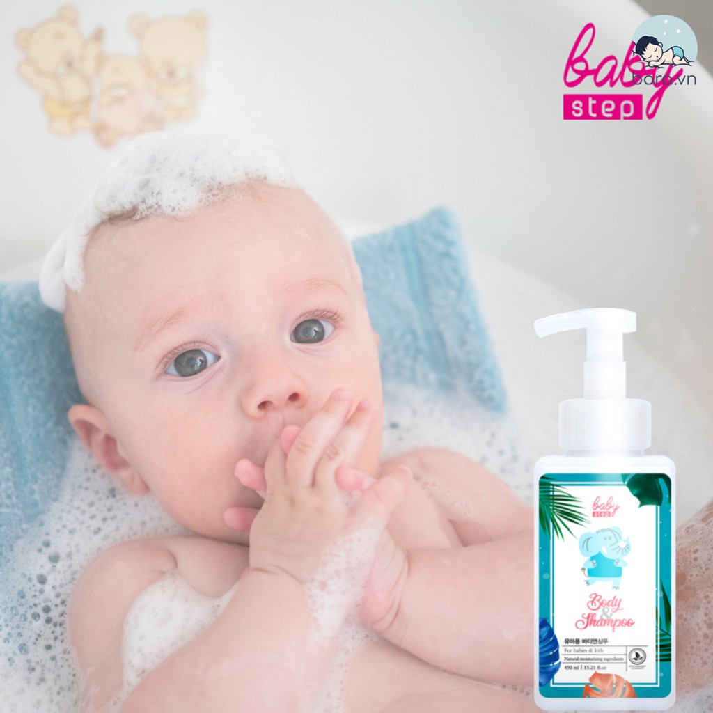 Sữa tắm gội toàn thân tạo bọt hữu cơ cao cấp cho bé Baby Step Hàn Quốc 450ml [Cam kết chính hãng]