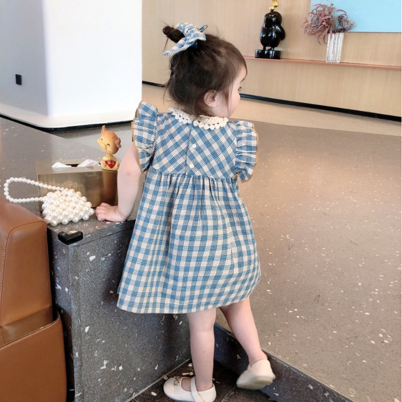 Hàng Có Sẵn Đầm Ngắn Tay Họa Tiết Ca Rô Một Mảnh Thời Trang Mùa Hè Phong Cách Hàn Quốc Cho Bé Gái