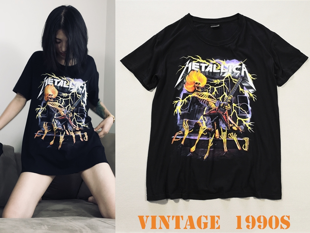 (Spot) Metalicat Death Rock Metal Retro Cotton T-shirt Hip Hop Short Sleeve Skeleton Peng Net Red Talking Singer