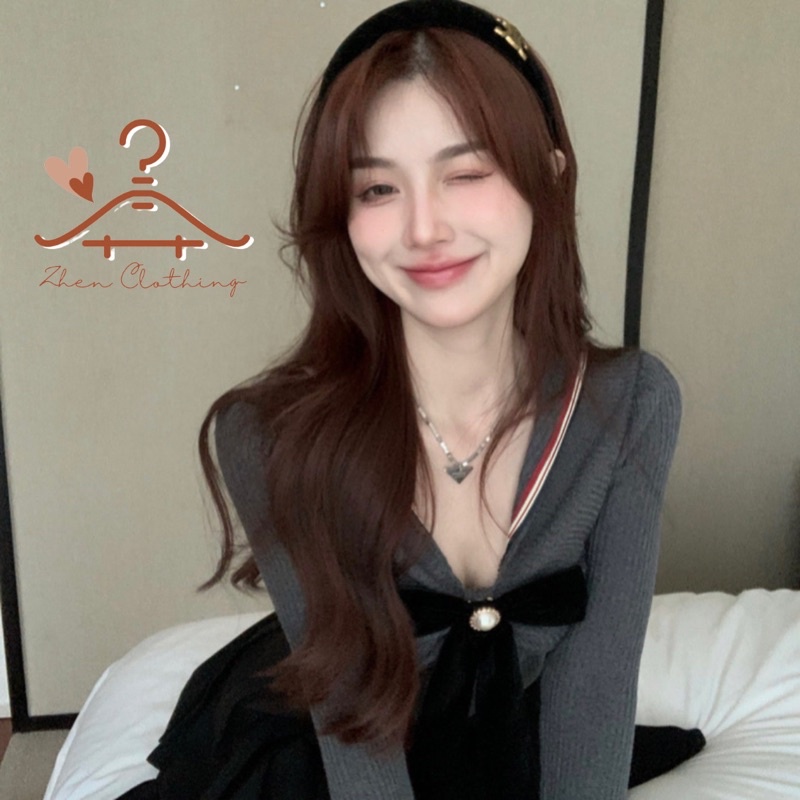 Set áo thun croptop kèm nơ + chân váy xếp li phong cách Hàn Quốc dễ thương