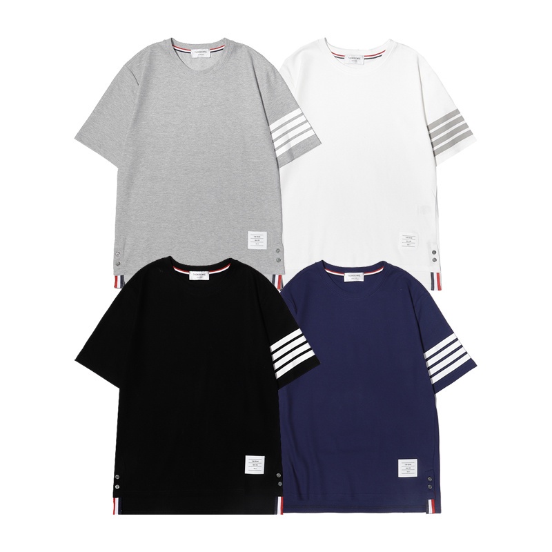 Áo thun TB cotton tay ngắn họa tiết 4 sọc ngang dễ phối đồ thời trang cho nam và nữ Đẹp