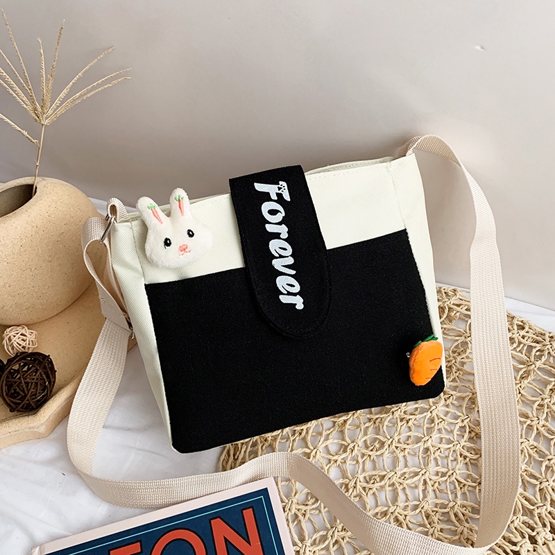 Túi tote đeo vai IELGY vải canvas mềm in họa tiết hoạt hình tươi mới cá tính cho nữ sinh