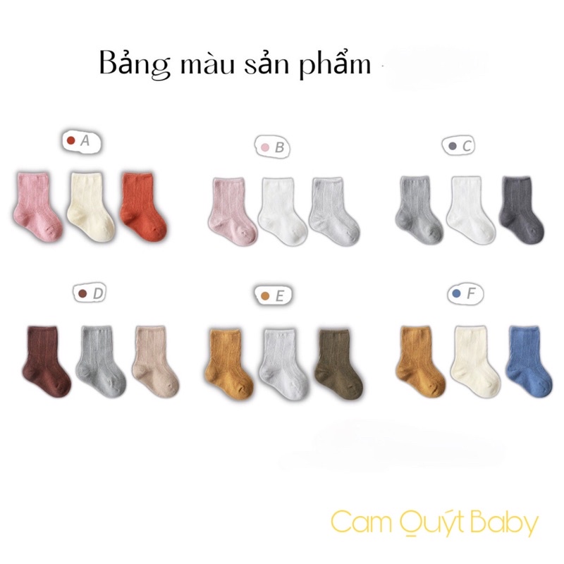 Set 3 Đôi Tất Vớ Trơn Trẻ Em, Tất Giữ Ấm Chân Cho Bé Kiểu Dáng Hàn Quốc