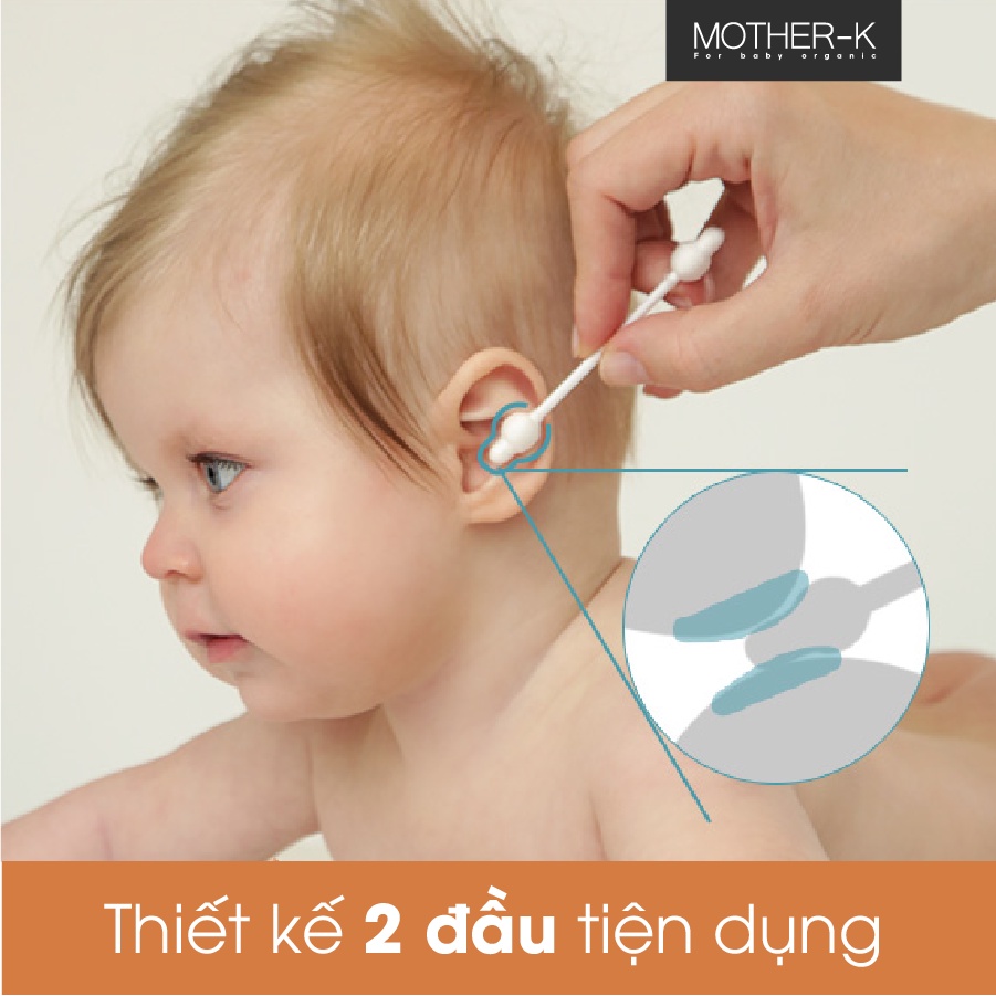 Mother-K Tăm bông sơ sinh 1 đầu xoắn HÀN QUỐC