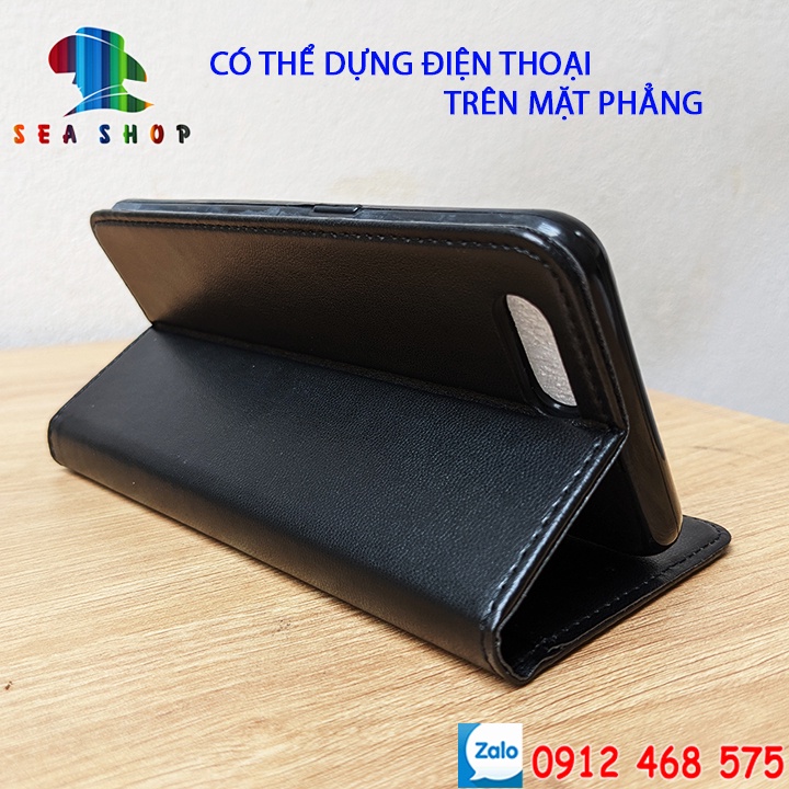 Bao da OPPO A3S Nắp gập- Ốp lưng 2 mặt thiết kế ví cài thẻ, thiết kế ngăn lớn để tiền mặt - Kính full màn 9D