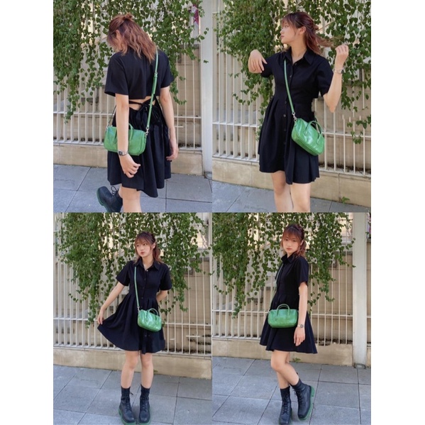 ĐẦM ĐEN TAY NGẮN DIVIA DRESS thiết kế cut-out lưng phần eo có bo chun co giãn và thắt nơ sau lưng