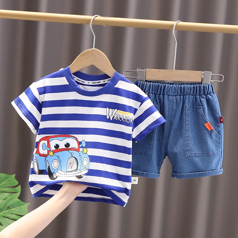 Bộ Trang Phục Thể Thao 2 Mảnh Gồm Áo Thun Và Quần Short Kẻ Sọc Thời Trang Mùa Hè Dành Cho Bé Trai Và Bé Gái 1 2 3 4 5 Tuổi