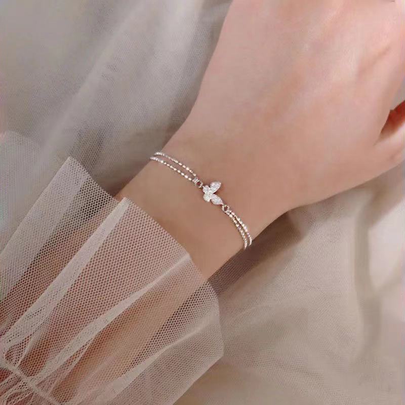 Vòng Đeo Tay Chuỗi Hạt Tròn Hình Bướm Đính Đá Pha Lê Thời Trang Dành Cho Nữ