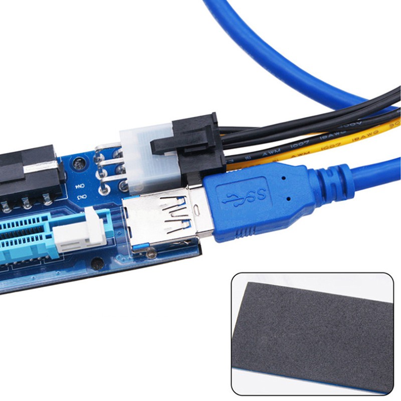 Cáp Chuyển Đổi Pci-E Riser Card Pci Express 1x Sang 16x 30cm Usb 3.0 Sata Sang 4pin + 6pin Cho Máy Đào Bitcoin