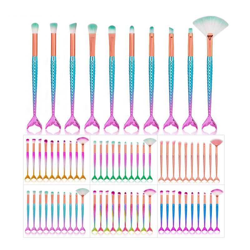 10 mermaid makeup brushes Diamond gradient colorful 3 eye set Beauty tools