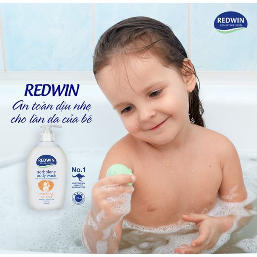 [TEM CTY] REDWIN Sensitive Skin Sorbolene Body Wash With Vitamin E 500mL &amp; 1 L - Sữa Tắm Dưỡng Ẩm Và Phục Hồi Làn Da.