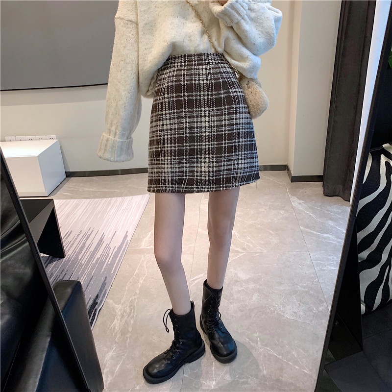 Chân váy dạ chữ A dáng ngắn + dài họa tiết kẻ ô phong cách hàn quốc thu đông 2021 - Uri13 | BigBuy360 - bigbuy360.vn