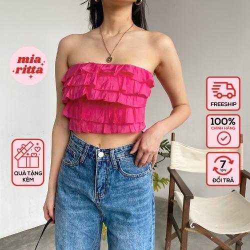 Áo croptop quây voan tơ xếp tầng kiểu Hàn Quốc Mia Ritta a2057 ảnh thật feedback