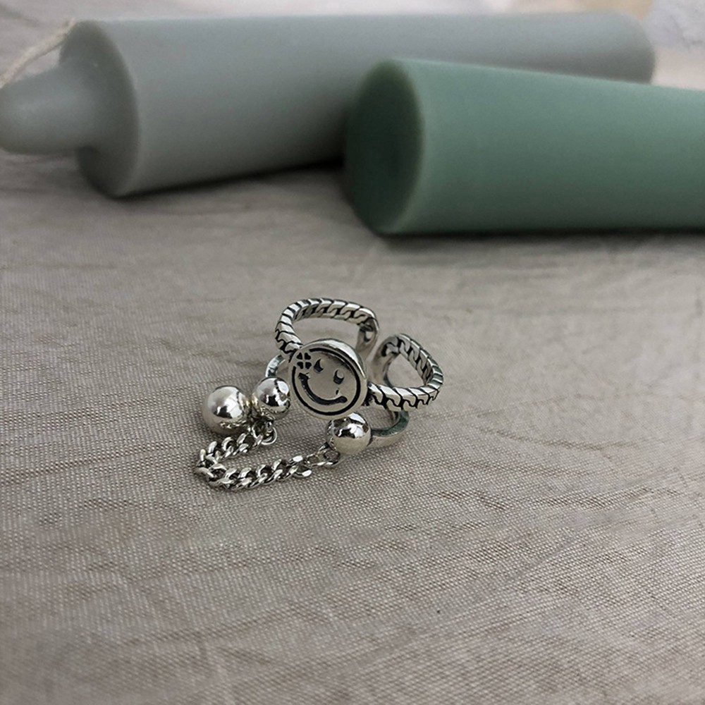 Nhẫn thiết kế hình mặt cười dạng tròn/ hai lớp mặt cắt rỗng phong cách Hàn Quốc thời trang cho nữ