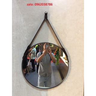 Gương tròn viền da