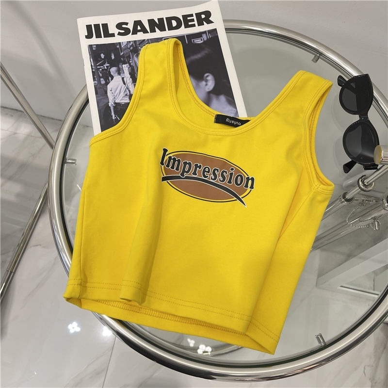 Áo Không Tay Cổ Chữ U Họa Tiết Chữ Màu Sắc Tương Phản Thời Trang Mùa Hè Cho Nữ