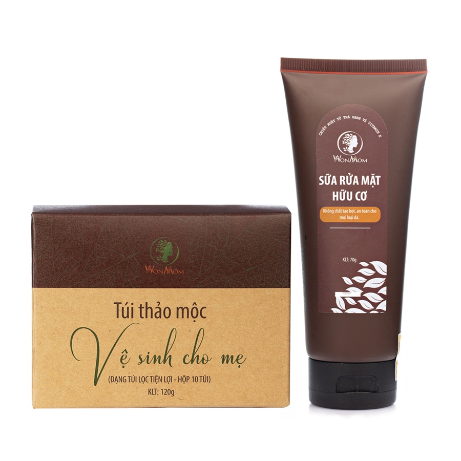 Combo 1 hộp thảo mộc vệ sinh cho mẹ và 1 sữa rửa mặt hữu cơ Wonmom
