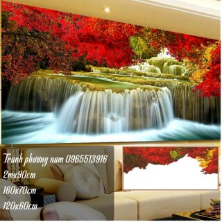 Tranh trang gương phong cảnh rừng cây lá đỏ 120x60 150x70cm 2mx90cm