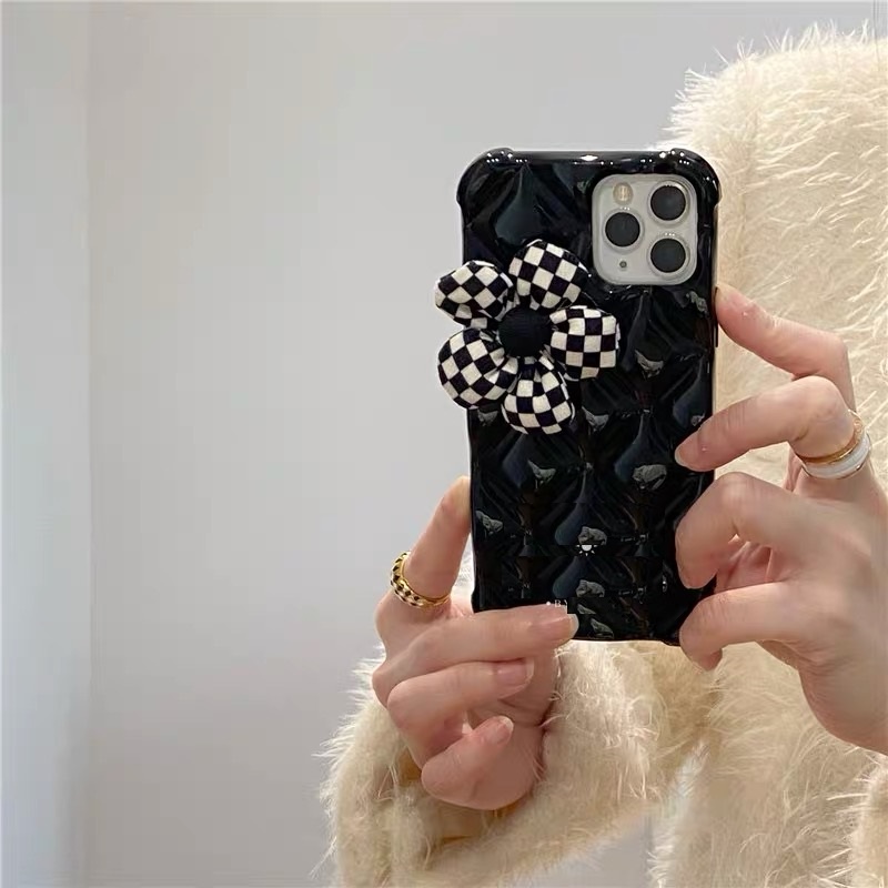 Ốp Điện Thoại Mềm Họa Tiết Hoa Kẻ Ô Vuông Màu Đen Cho iphone Xr X / Xs Xs Max 13 11 12pro Max 7plus