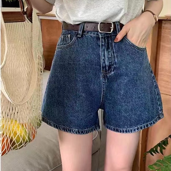 Quần Short Denim Lưng Cao Ống Rộng Phong Cách Retro Hàn Quốc Plus Size Cho Nữ