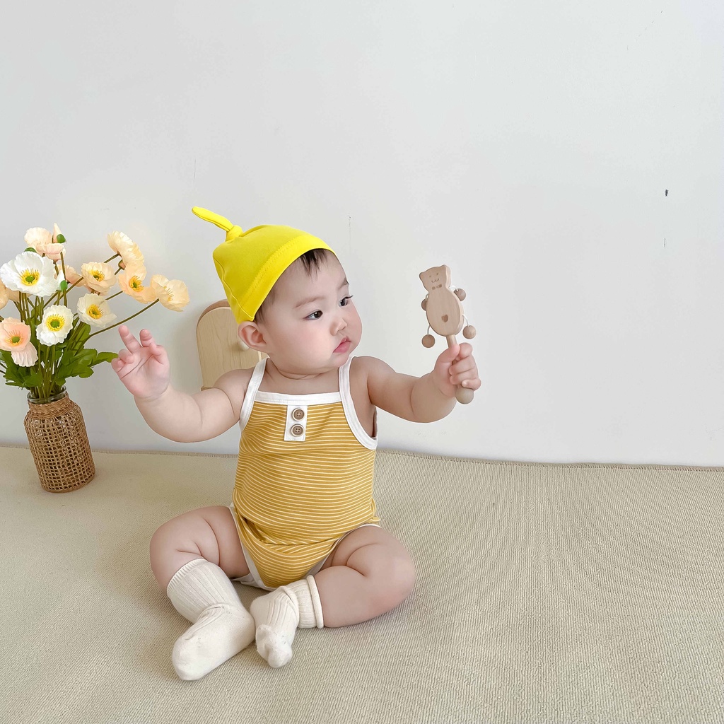 Áo Liền Quần Không Tay Bằng Cotton Họa Tiết Kẻ Sọc Cho Trẻ Em 0-2 Tuổi