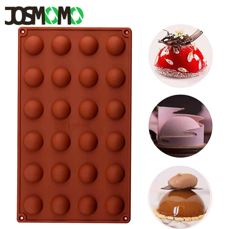 JOSMOMO 24 lỗ Khuôn silicone bán nguyệt khuôn hình vòm bán cầu Khuôn kẹo- Sô cô la, Mousse, Thạch, Khuôn bánh pudding, Khuôn bánh