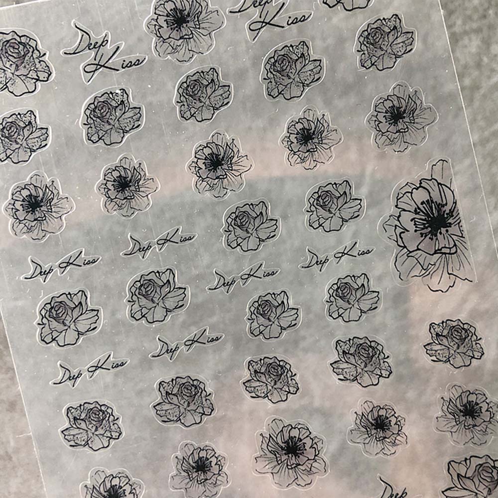 [Hàng mới về] Miếng dán móng tay hình hoa màu trắng đen 5d siêu mỏng thanh lịch