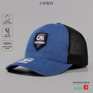 Mũ lưỡi trai chính hãng CAPMAN phom dáng thể thao vải kaki jean màu xanh phối lưới đen CM106
