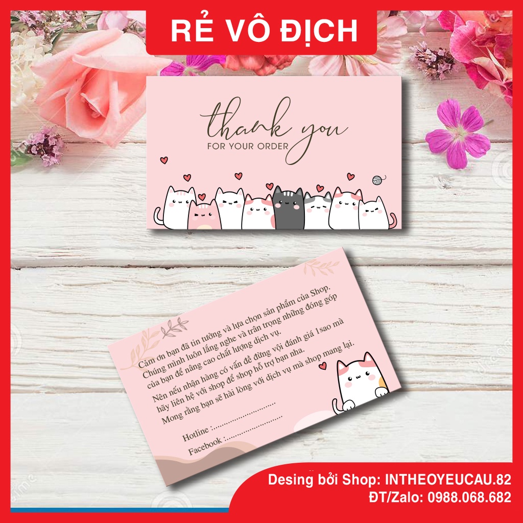 Card Cảm ơn, Thiệp cảm ơn khách hàng, Card Thank you, Card virit (Com bo 100 cái cả hộp)