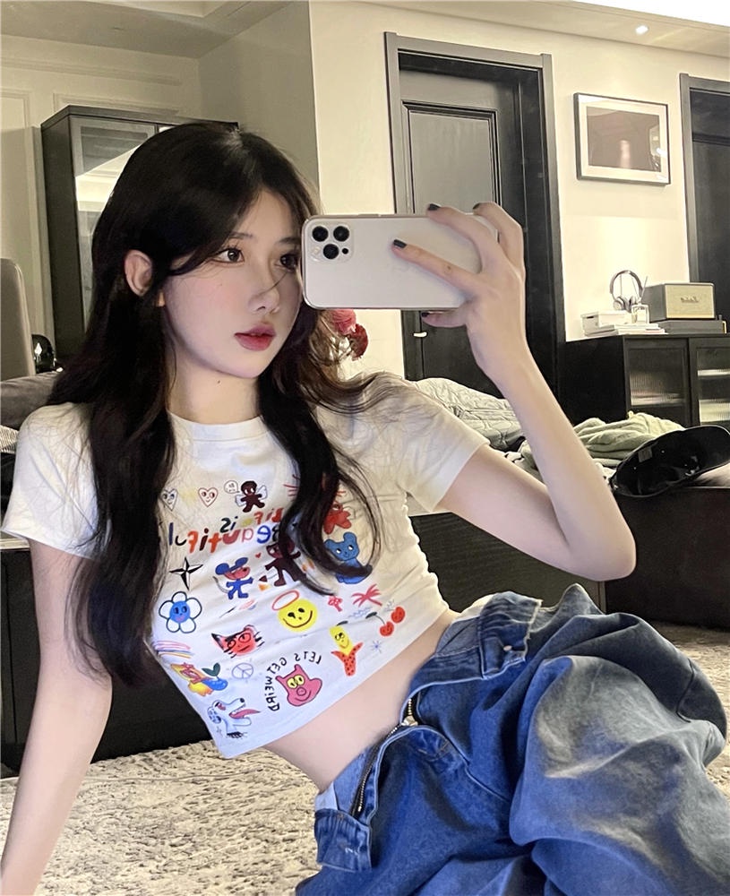 Áo Thun Tay Ngắn Cổ Tròn Họa Tiết Hoạt Hình Thời Trang 49808