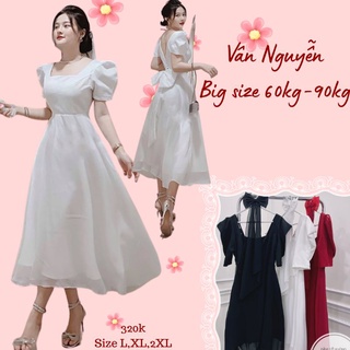 Đầm big size xòe cổ vuông nơ lưng kèm kẹp voan từ 60kg-90kg
