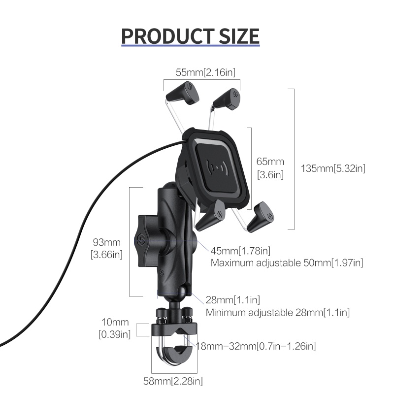 Giá Đỡ Điện Thoại 3.5-7 '' Và Sạc Không Dây 15W Gắn Tay Lái Xe Máy