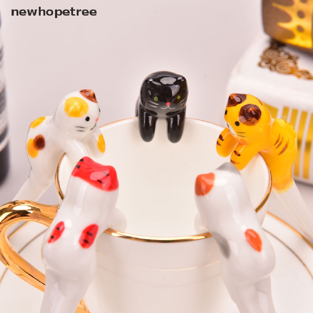 newhopetree 1x Ceramic Cartoon Cute Cat Animal Spoons Hanging Coffee Cutlery Dessert Tool OIK