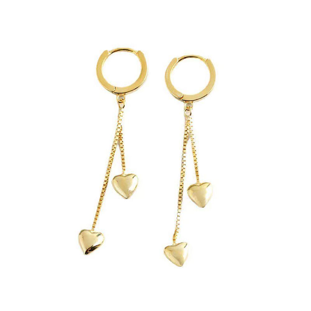 Bông Tai Dạng Móc Xích Mặt Hình Trái Tim Bằng Đồng Đơn Giản Cho Nữ