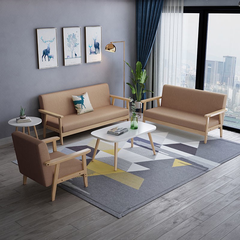Sofa gỗ Bắc Âu căn hộ nhỏ phòng khách đơn giản hiện đại cho thuê nhà vải lưới màu đỏ đôi