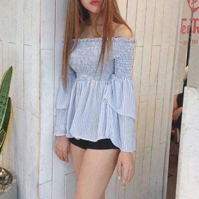 Áo bẹt vai caro nhúng ngực cực Hot màu mới