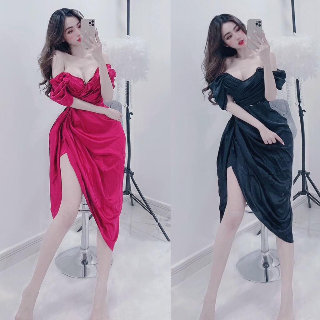 ĐẦM TRỄ VAI XẾP NGỰC XẺ TÀ VẠT XÉO ĐI TIỆC SANG HÚT HỒN - QANU303 | BigBuy360 - bigbuy360.vn