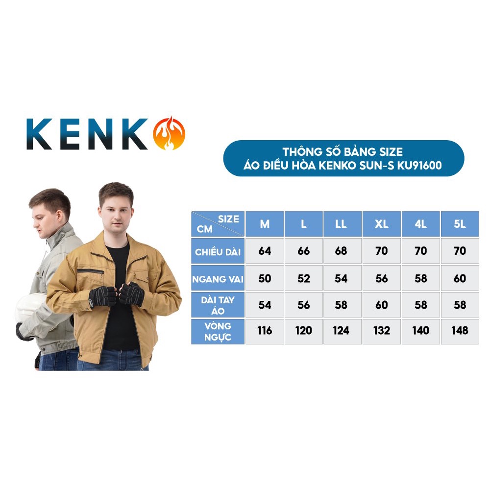 Áo điều hòa nội địa Nhật Bản KENK KU91600 24000mah chất liệu vải kaki chống cháy