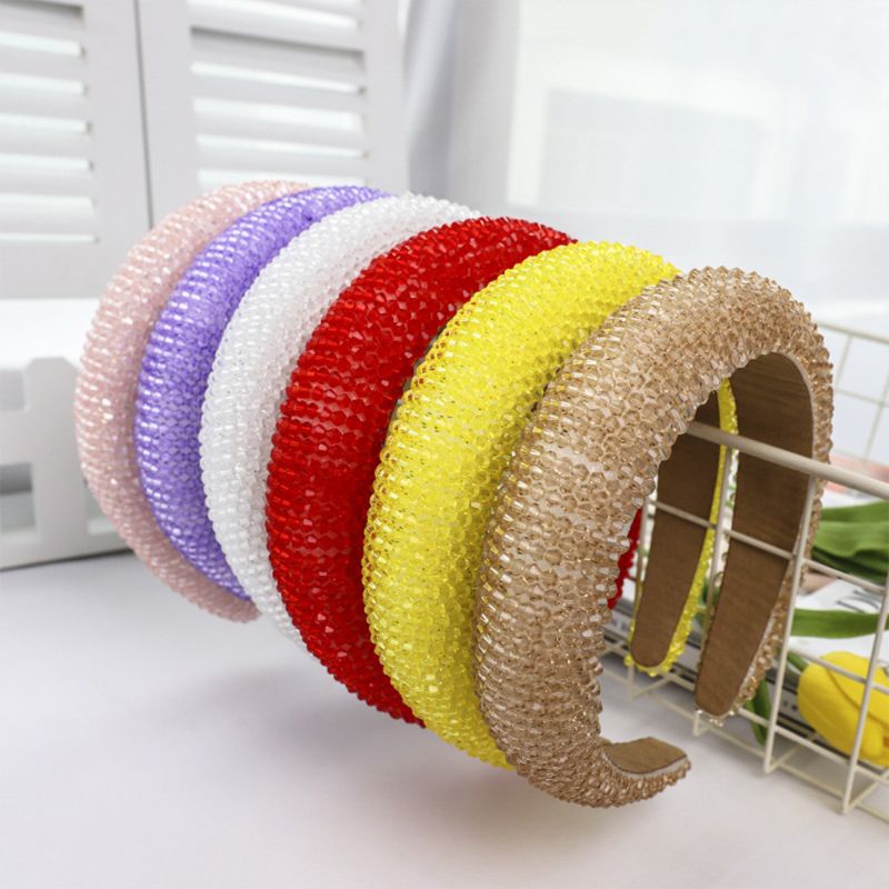 Băng Đô Cài Tóc Đính Hạt Acrylic Lấp Lánh Phong Cách Vintage Cho Nữ