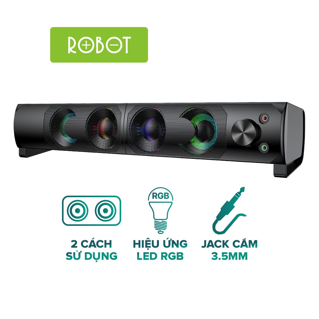 Loa Thanh SOUNDBAR ROBOT RS300 Kiểu Dáng Gaming Hiệu ứng LED RGB Công suất lớn 6W - BẢO HÀNH 12 THÁNG