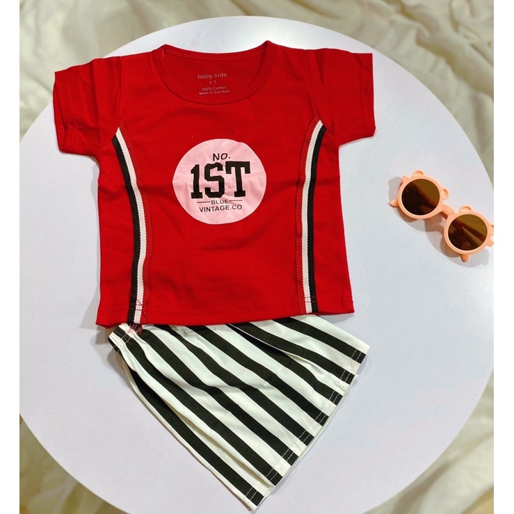 Set bộ cộc tay mẫu chữ thể thao 1ST ,chất cotton mềm mát cho bé