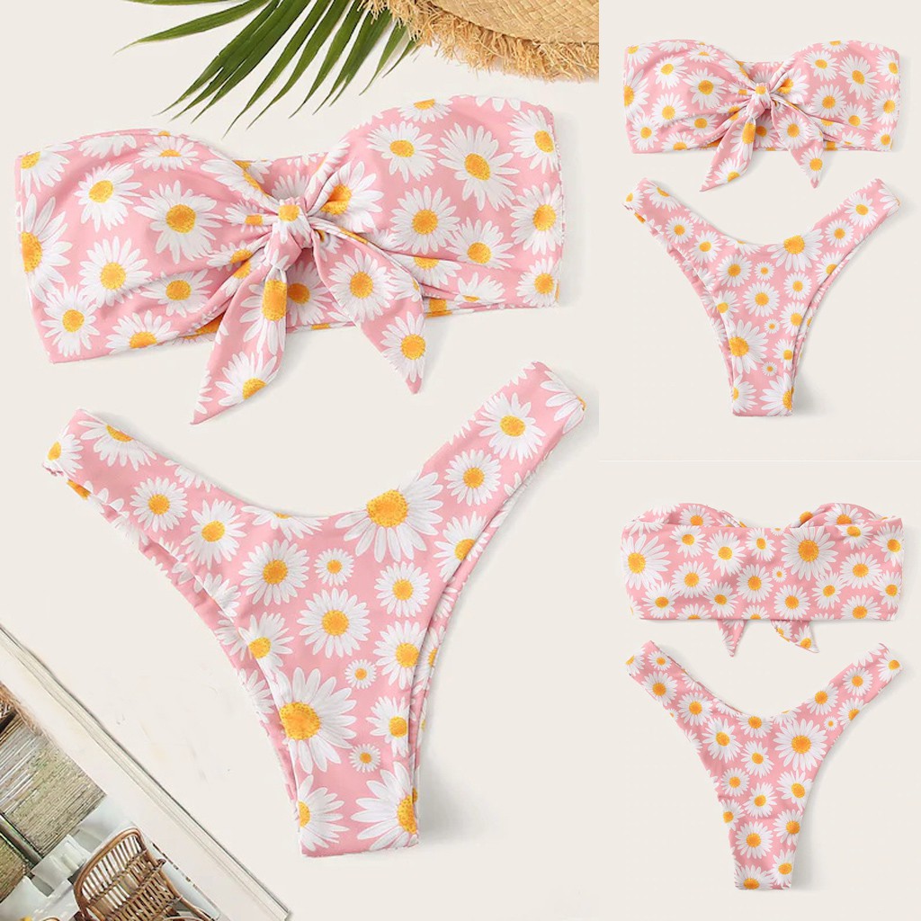 Bộ đồ tắm hai mảnh in họa tiết bông hoa có miếng độn ngực độc đáo