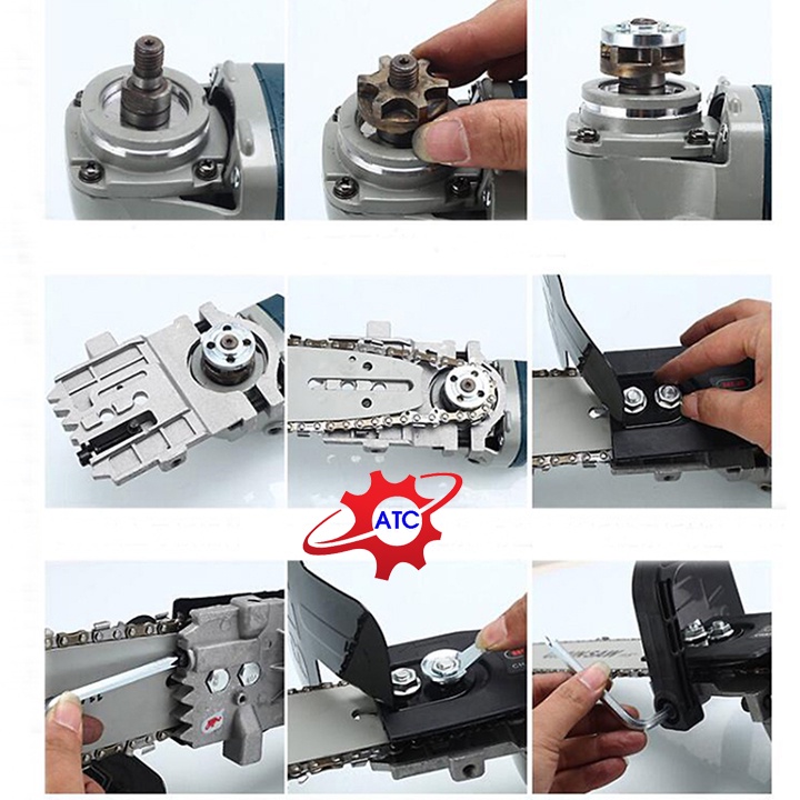 Bộ Lam Cưa Xích gắn Máy Mài Điện và Pin - Bộ chuyển đổi máy mài thành máy cưa xích gỗ - Tự tra dầu