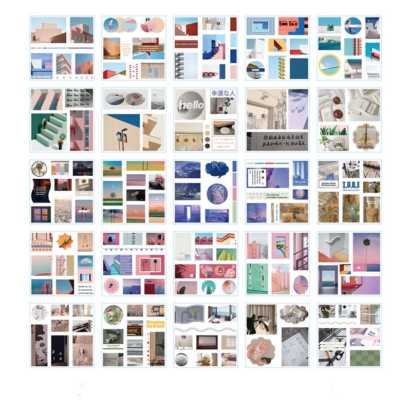 Hộp Set 50 - 100 Tờ Sticker PET Moody Aesthetic