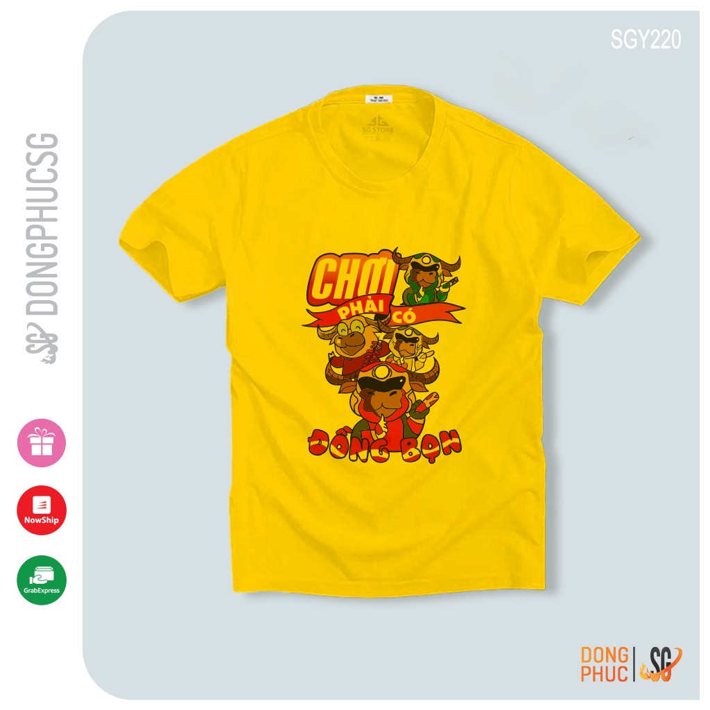 Áo thun nhóm mẫu Tết màu vàng phông unisex nam nữ cổ tròn thun cotton mềm mịn SGY220VD | SG