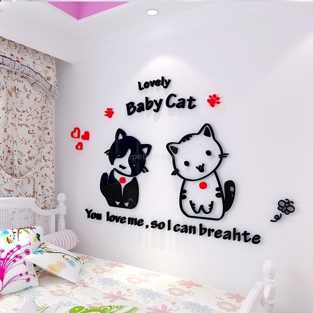 Tranh dán tường mica 3d decor khổ lớn baby cat trang trí mầm non, mẫu giáo, phòng cho bé