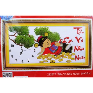 Tranh thêu chữ thập đồng hồ Tiền vô như nước (chưa thêu) 222877